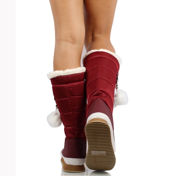 Wine Nylon Faux Fur Shearling Winter Boot - Picture 8 of 8